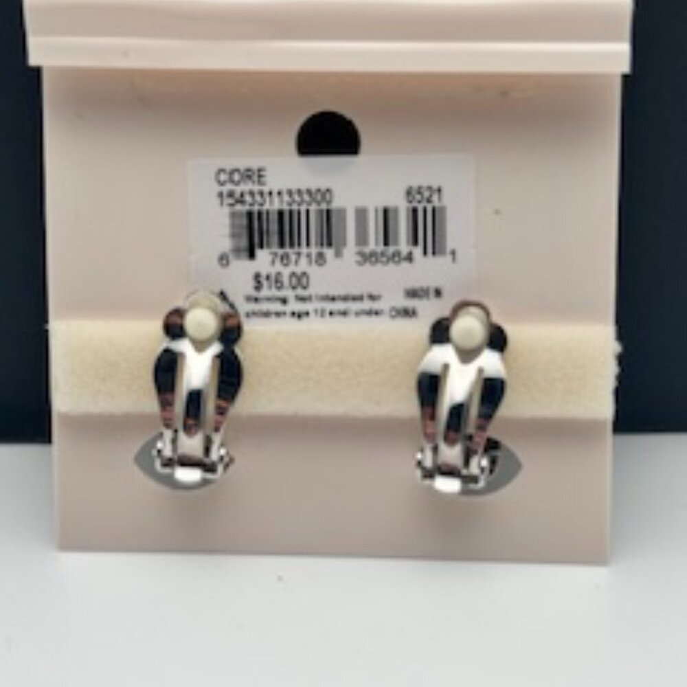 New Directions Small Crossing Circular Silver Toned Clipon Earrings - Picture 4 of 4